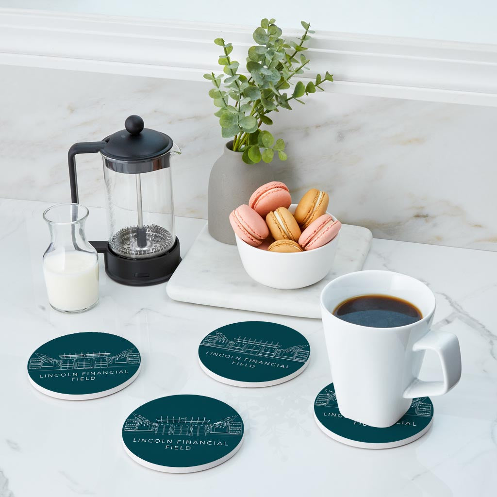 Modern Minimalist Pennsylvania Lincoln Field Line Drawing | Absorbent Coasters | Set of 4 | Min 2