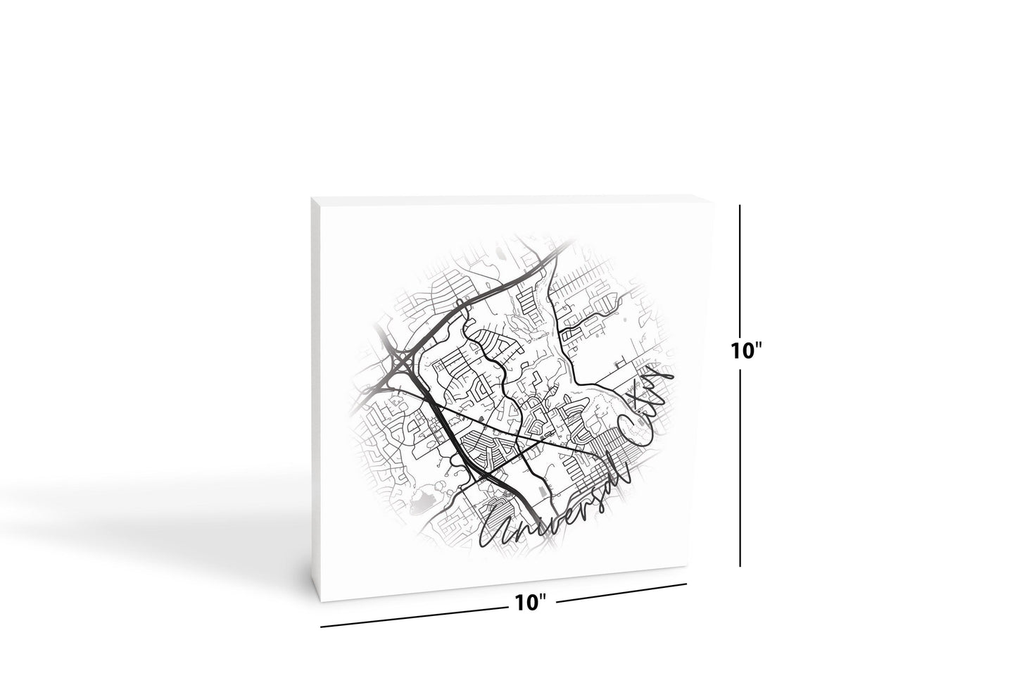 Minimalistic B&W Texas Universal City Circle Map | Wood Block | Eaches | Min 2