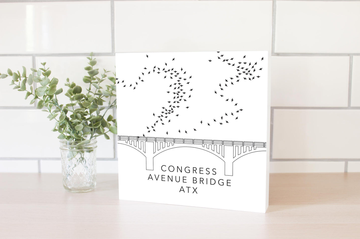 Minimalist B&W Texas Austin Congress Avenue Bridge | Wood Block | Eaches | Min 2