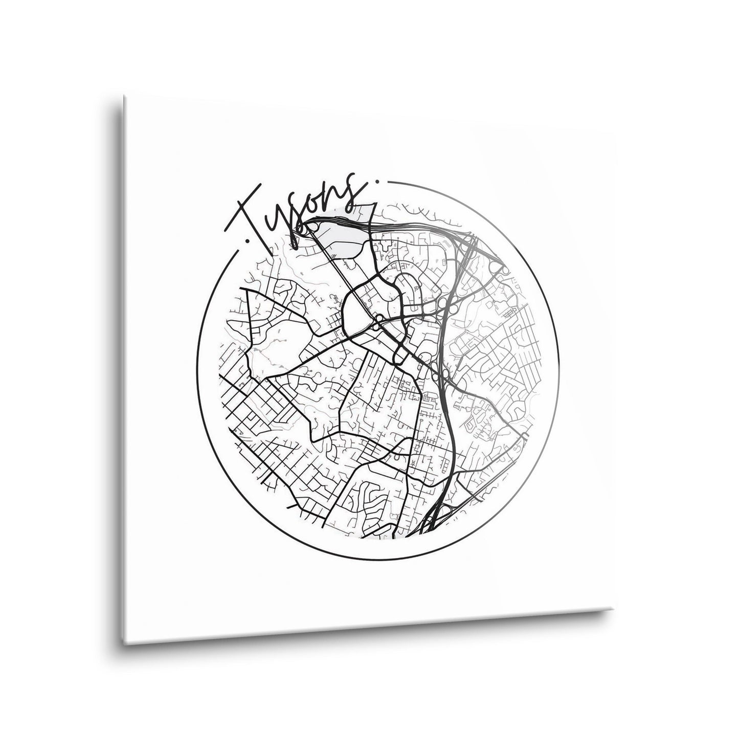 Minimalistic B&W Virginia Tysons Circle Map | Hi-Def Glass Art | Eaches | Min 2