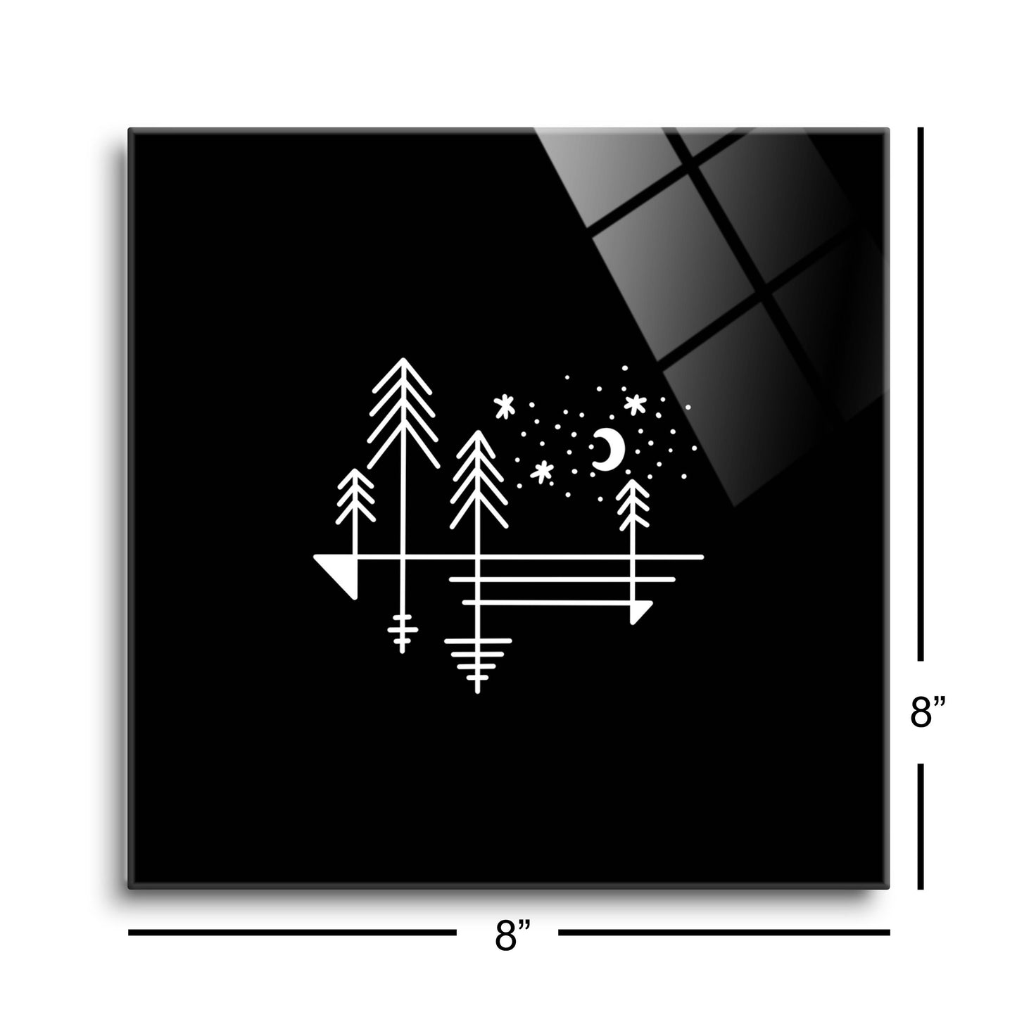 Minimalistic Tree Line Drawing On Black| Hi-Def Glass Art | Eaches | Min 2