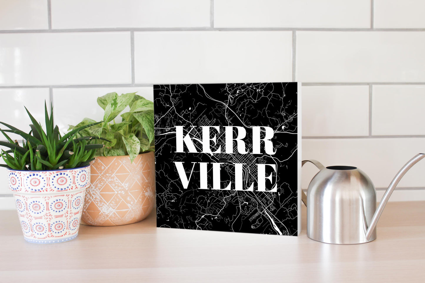 Minimalistic B&W Texas Kerrville Map | Wood Block | Eaches | Min 2