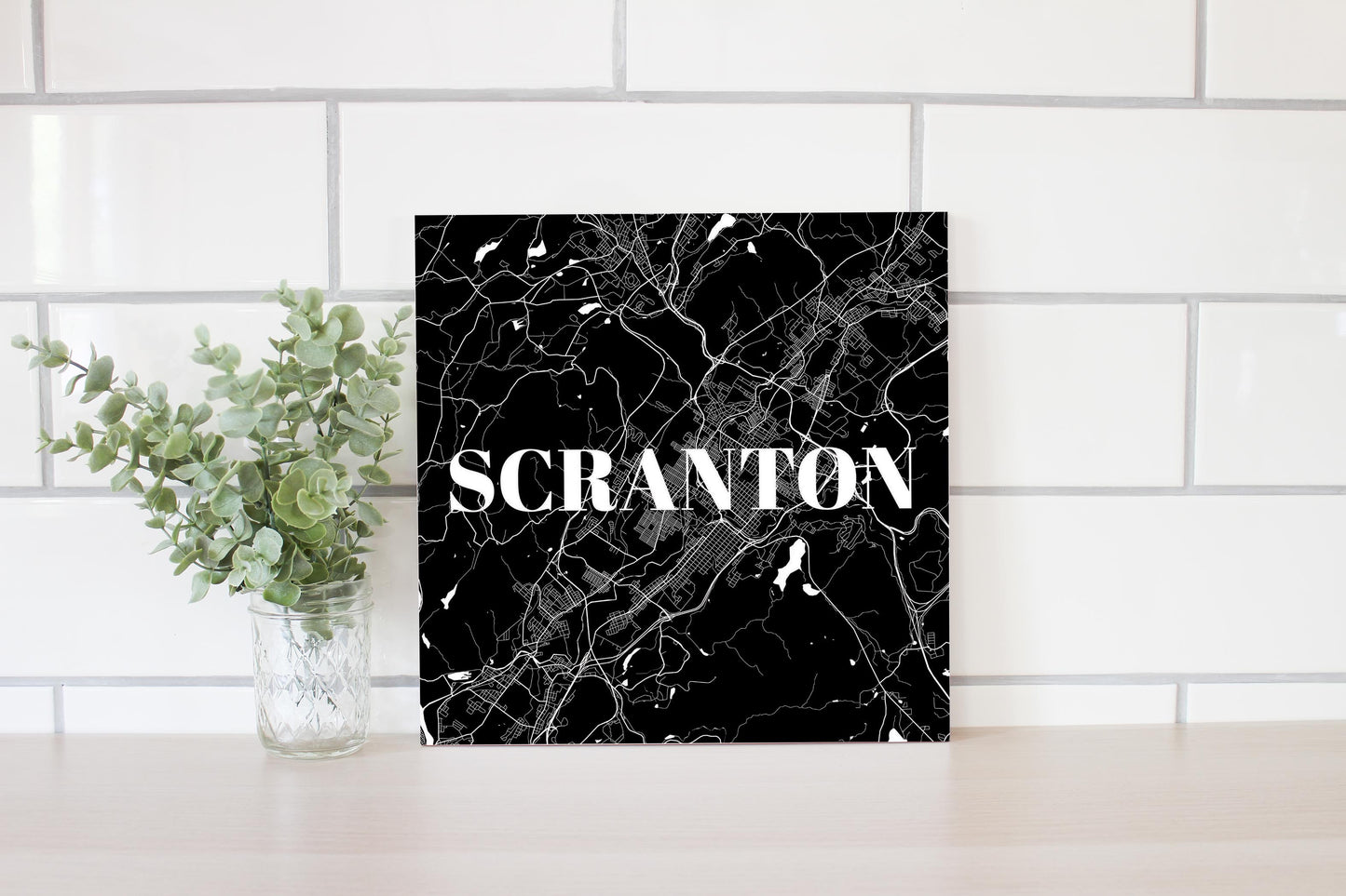 Minimalistic B&W Pennsylvania Scranton Map | Wood Sign | Eaches | Min 2