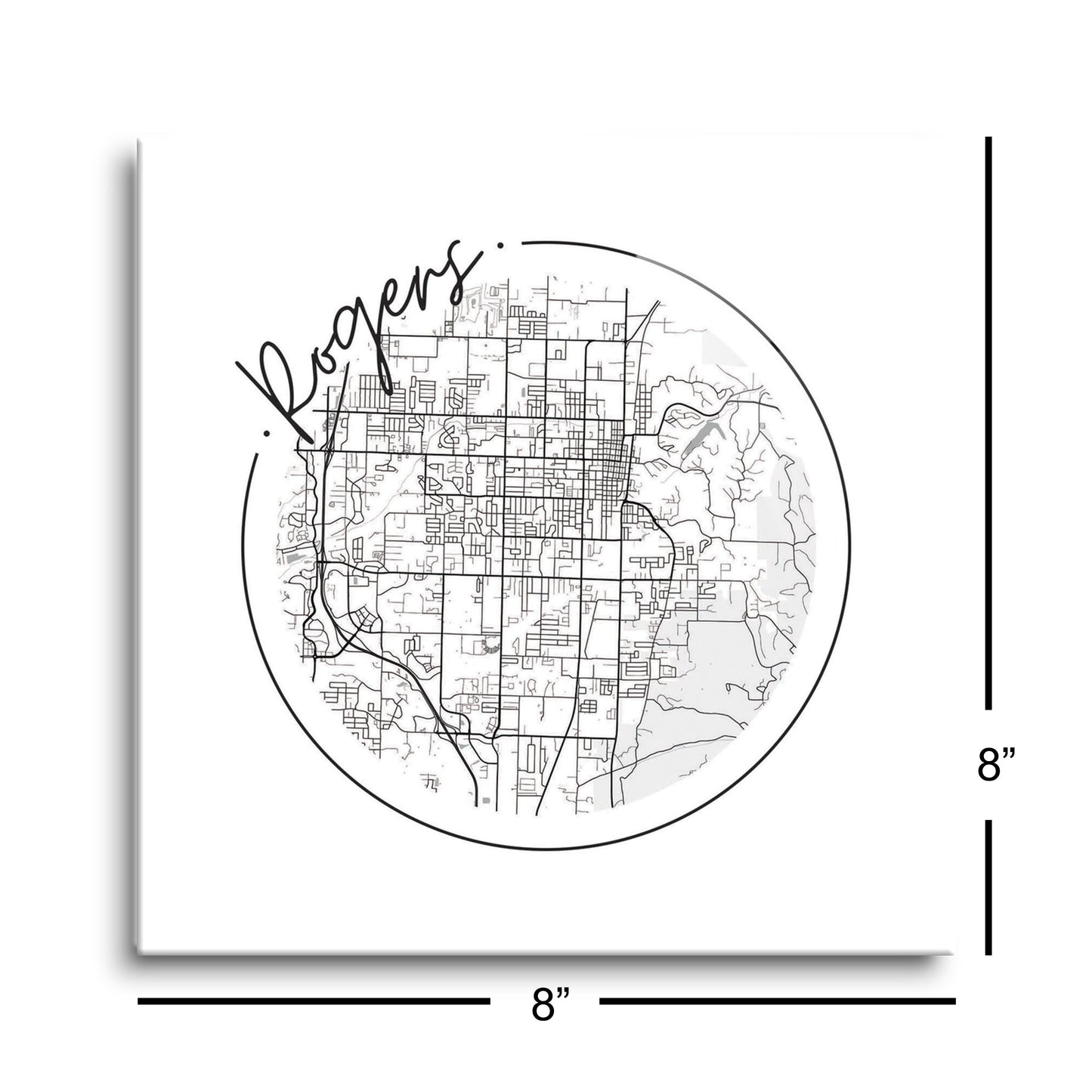 Minimalist B&W Arkansas Rogers Circle Map | Hi-Def Glass Art | Eaches | Min 2