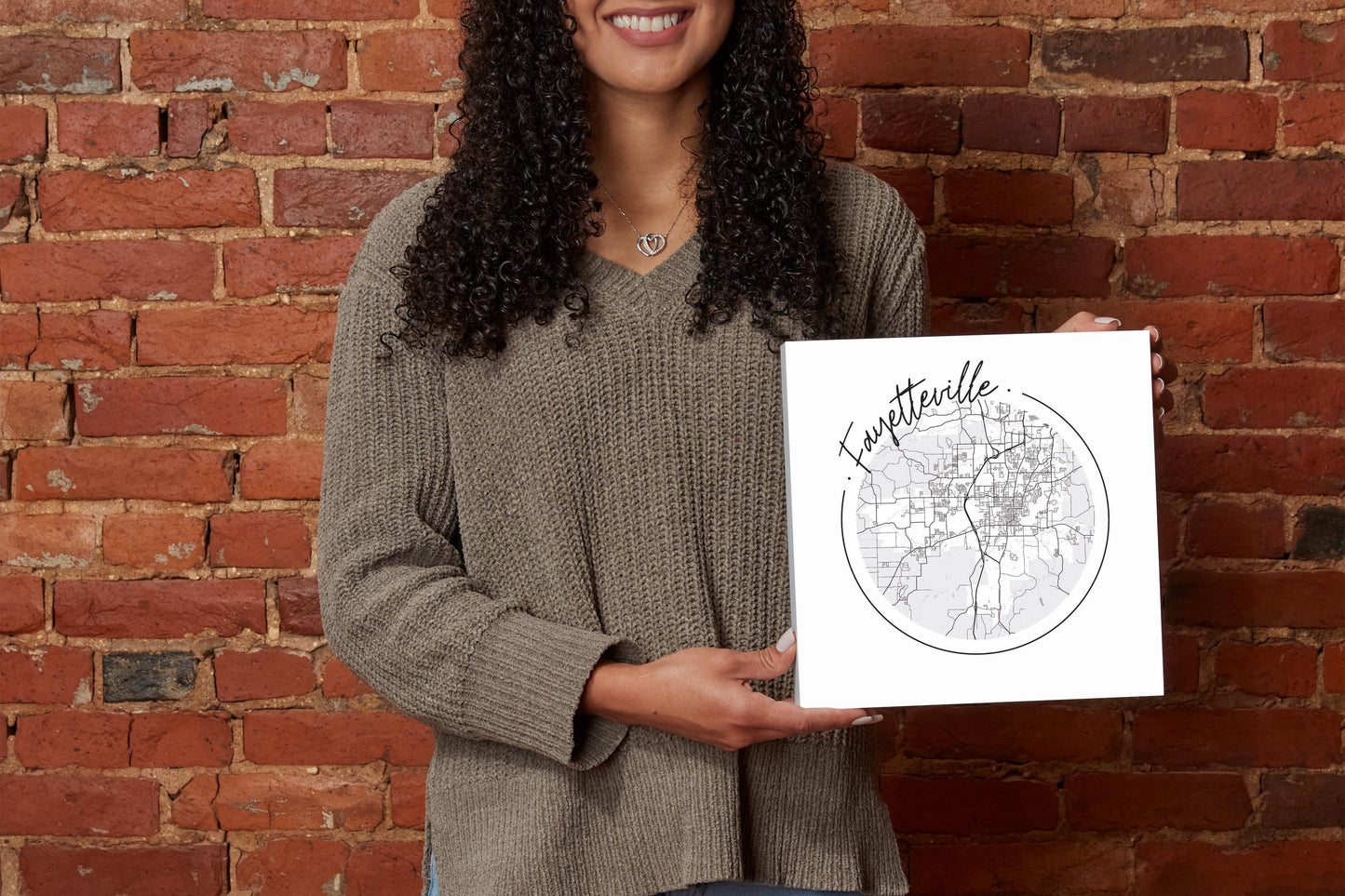 B&W Minimalist Arkansas Fayetteville Circle Map | Wood Block | Eaches | Min 2