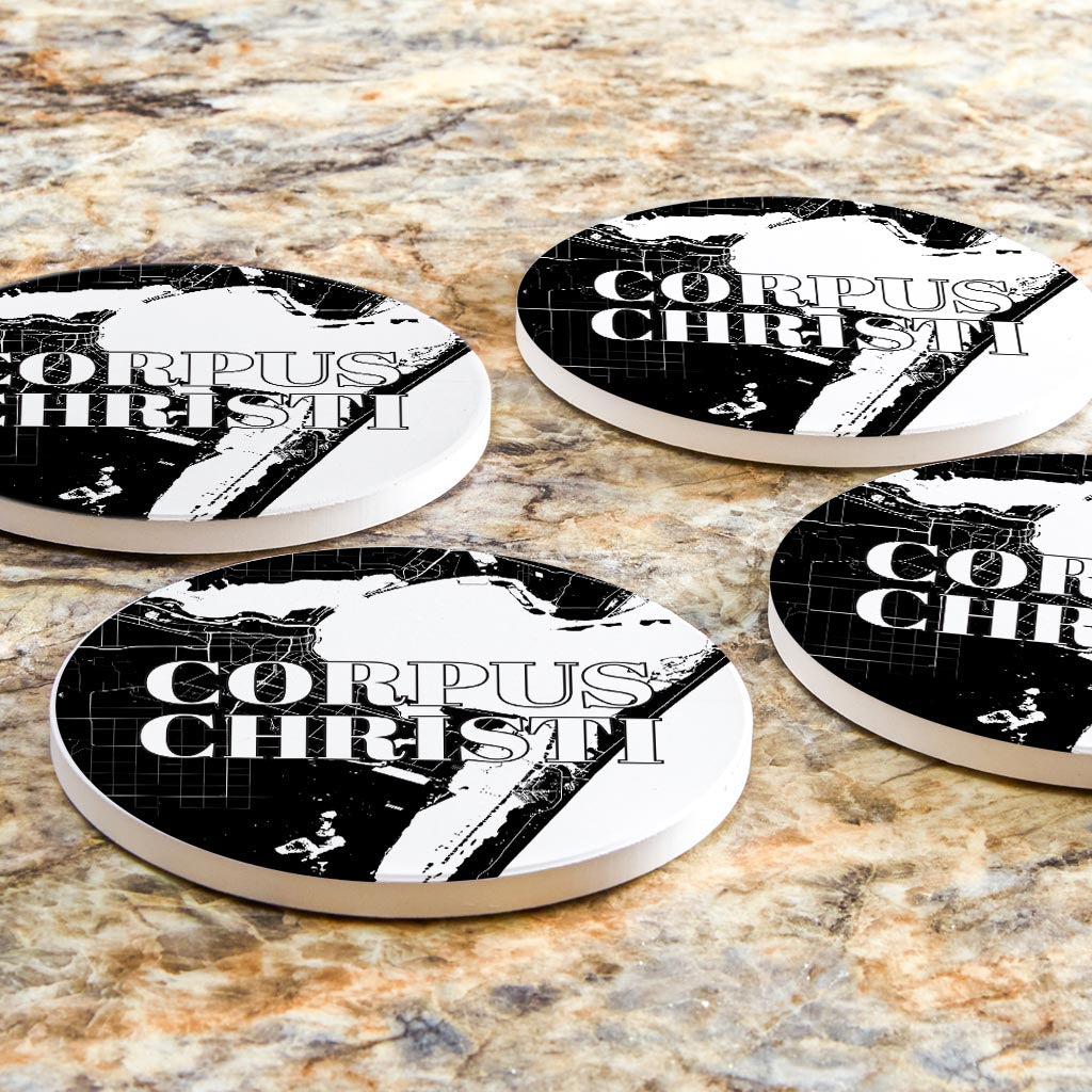 Minimalistic B&W Texas Corpus Christi Map | Absorbent Coasters | Set of 4 | Min 2