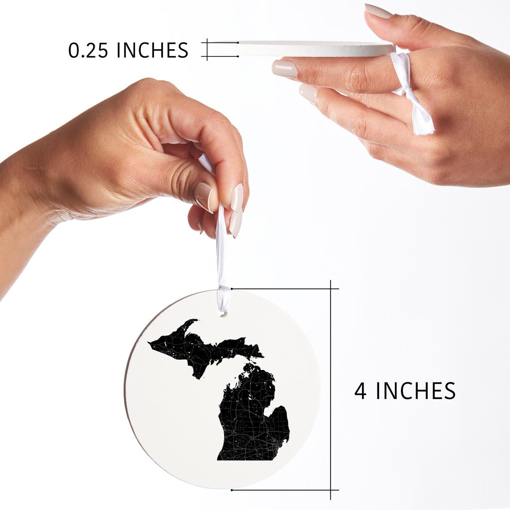 Minimalistic B&W Michigan Map Petoskey Star | Wood Ornament | Eaches | Min 6