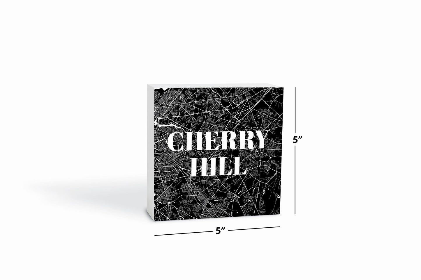 Minimalistic B&W New Jersey Cherry Hill Map | Wood Block | Eaches | Min 4