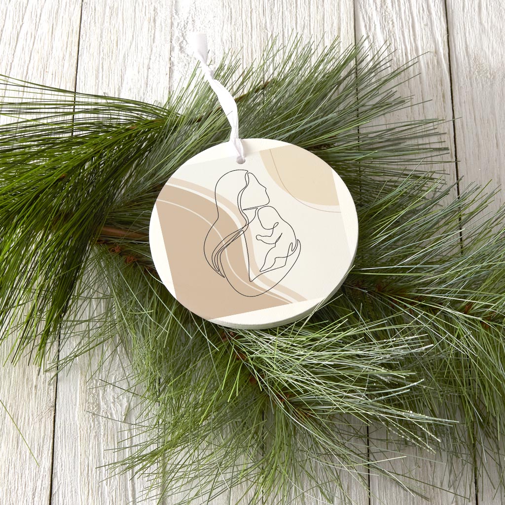 Modern Minimalist Mothers Day Mom Baby | Wood Ornament | Eaches | Min 6