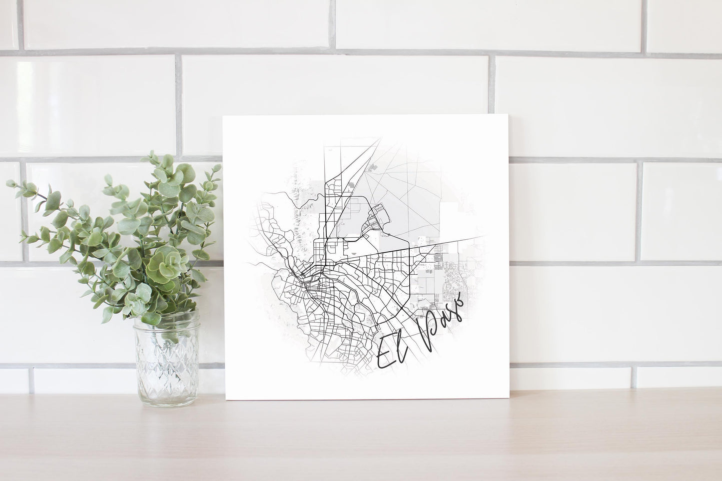 Minimalistic B&W Texas El Paso Circle Map | Wood Sign | Eaches | Min 2