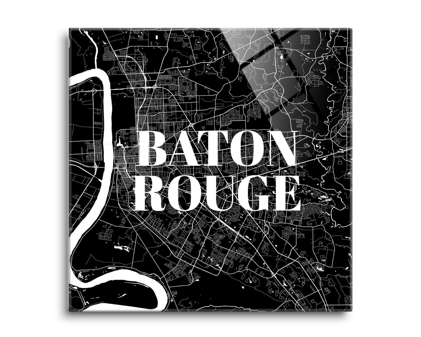 Modern Louisiana Baton Rouge Map | Hi-Def Glass Art | Eaches | Min 2