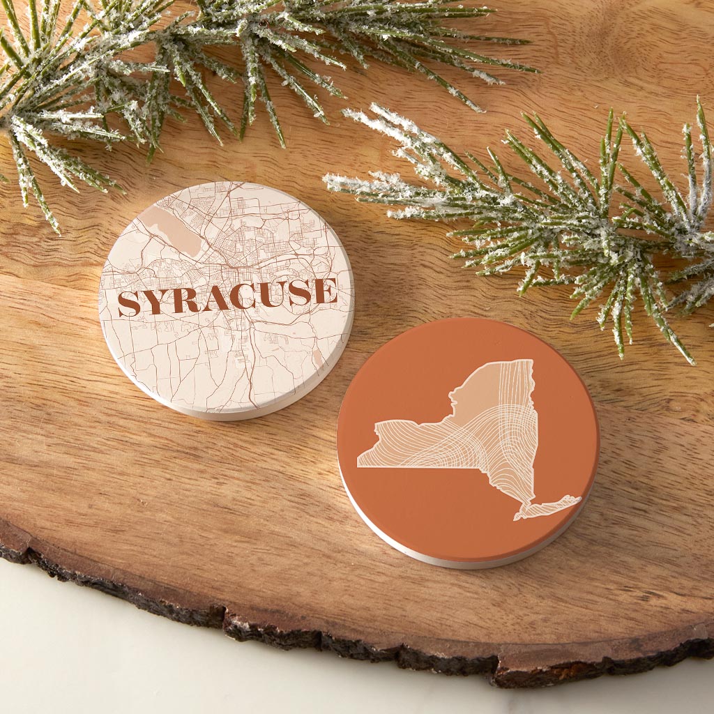 Modern Minimalist New York Syracuse State | Absorbent Car Coasters | Set of 2 | Min 4