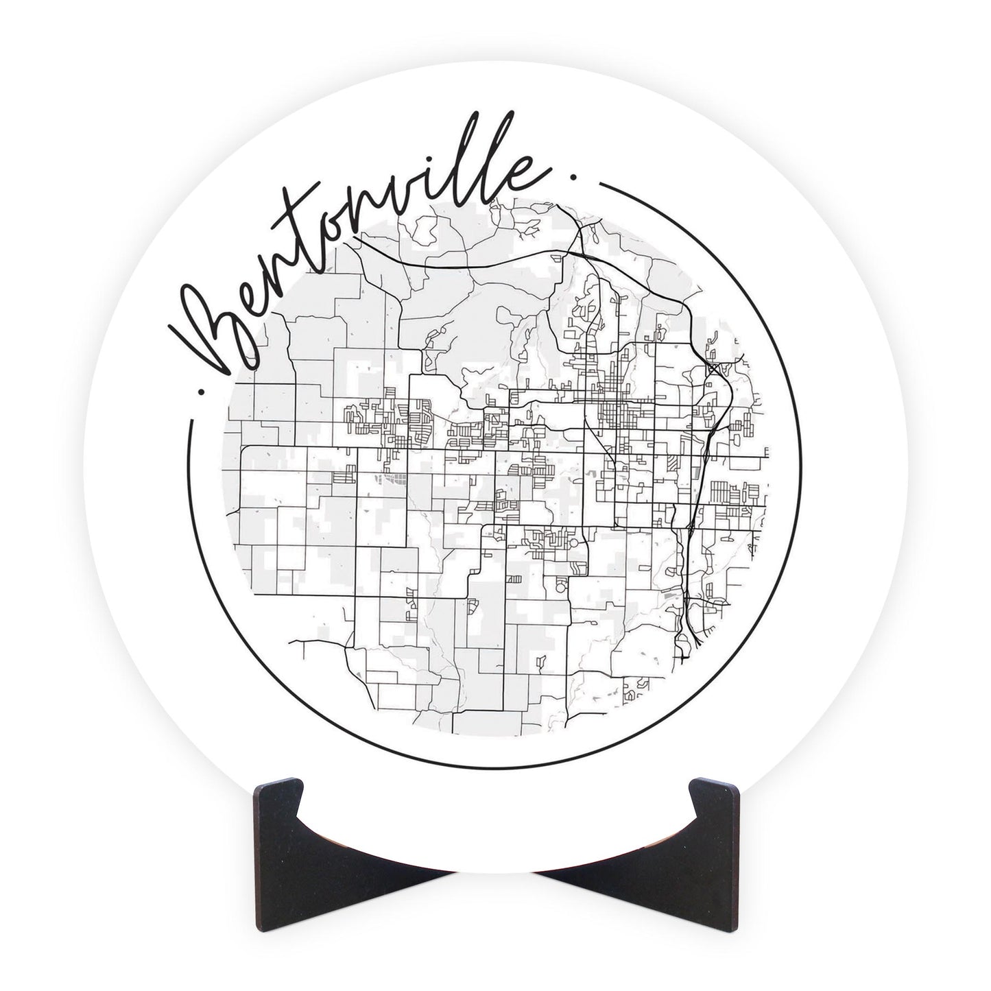 Minimalist B&W Arkansas Bentonville Circle Map | Wood Sign | Eaches | Min 1
