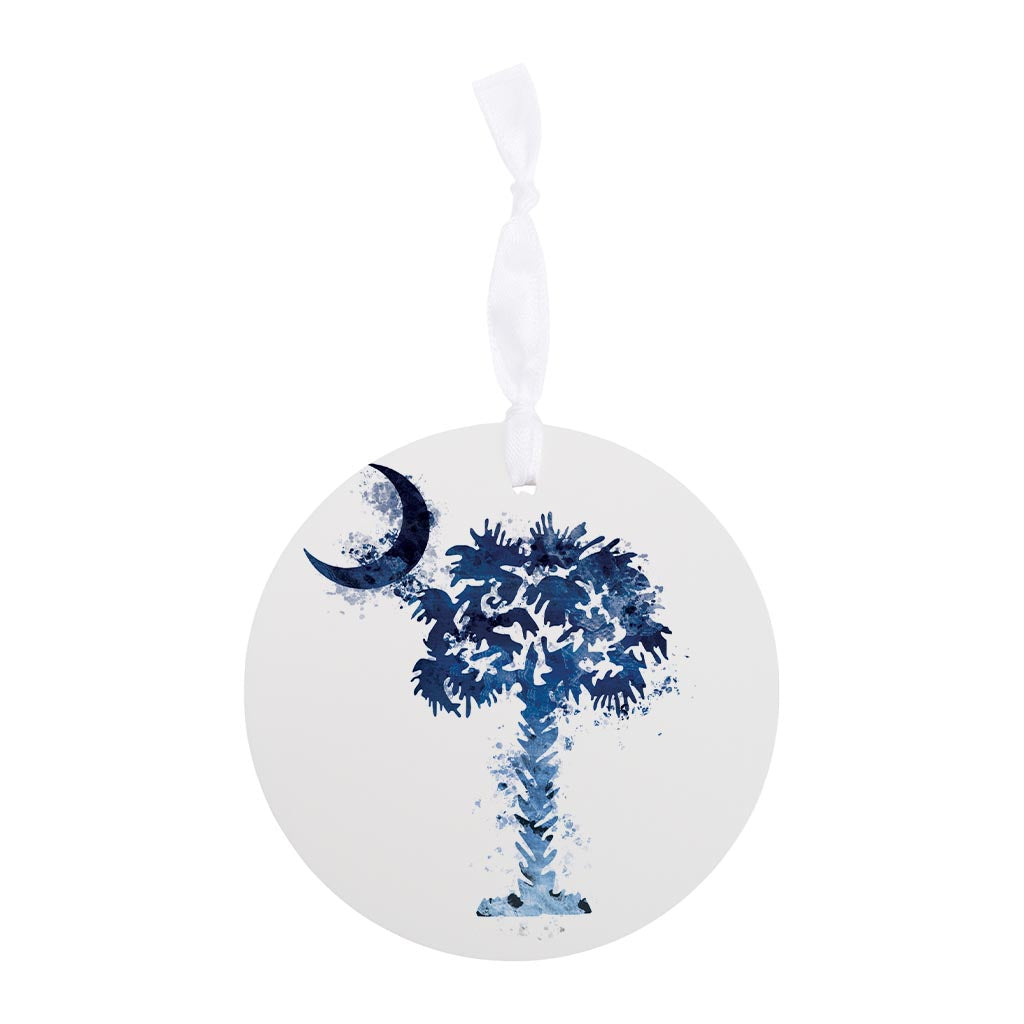 South Carolina Blue Water Color Palm Trees On White| Wood Ornament | Eaches | Min 6
