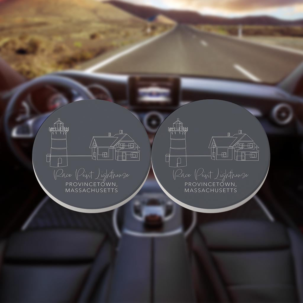 Race Point Lighthouse Muted Coastal| Absorbent Car Coasters | Set of 2 | Min 4