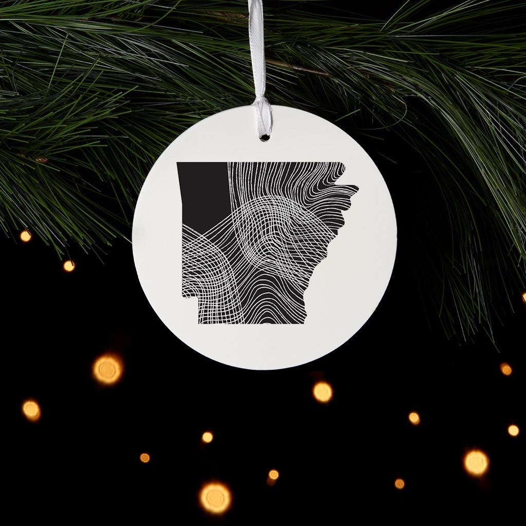 B&W Minimalist Arkansas Fluid Lines | Wood Ornament | Eaches | Min 6