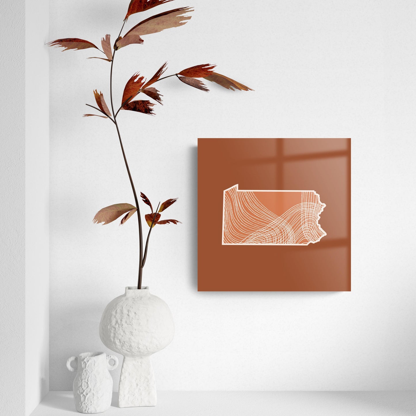 Modern Minimalist Pennsylvania State Lines Dark | Hi-Def Glass Art | Eaches | Min 2
