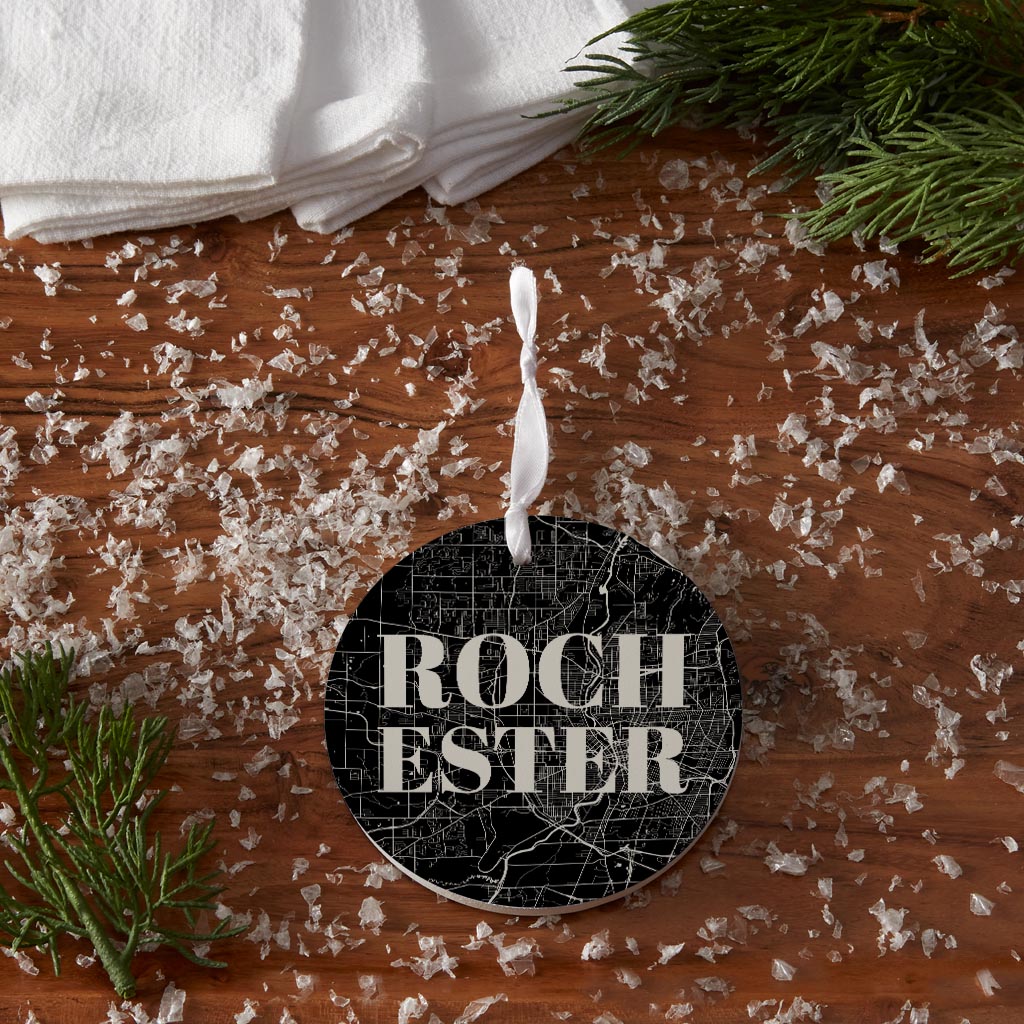 Minimalistic B&W New York Rochester Map | Wood Ornament | Eaches | Min 6