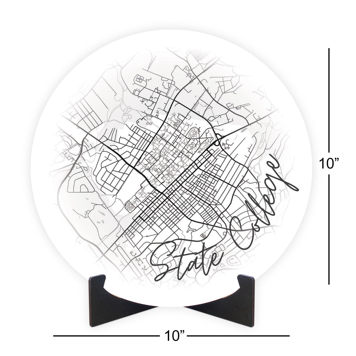 Minimalistic B&W Pennsylvania State College Circle Map | Wood Sign | Eaches | Min 1