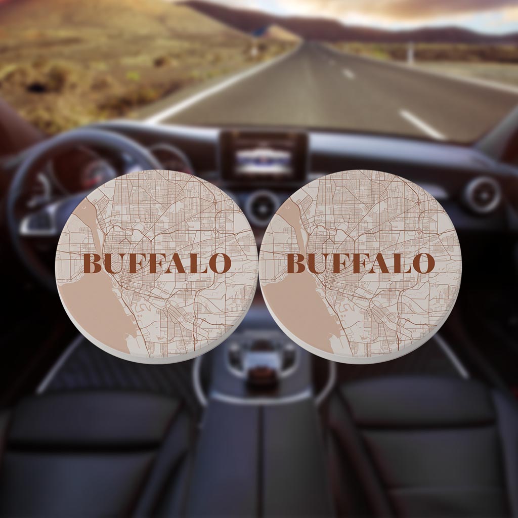 Modern Minimalist New York Buffalo Map | Absorbent Car Coasters | Set of 2 | Min 4