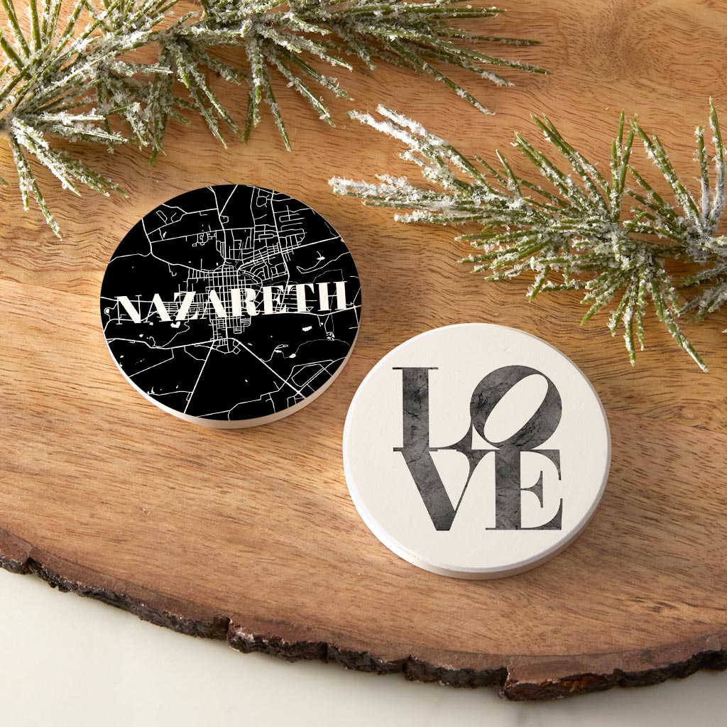 Minimalistic B&W Pennsylvania Nazareth Map Love| Absorbent Car Coasters | Set of 2 | Min 4