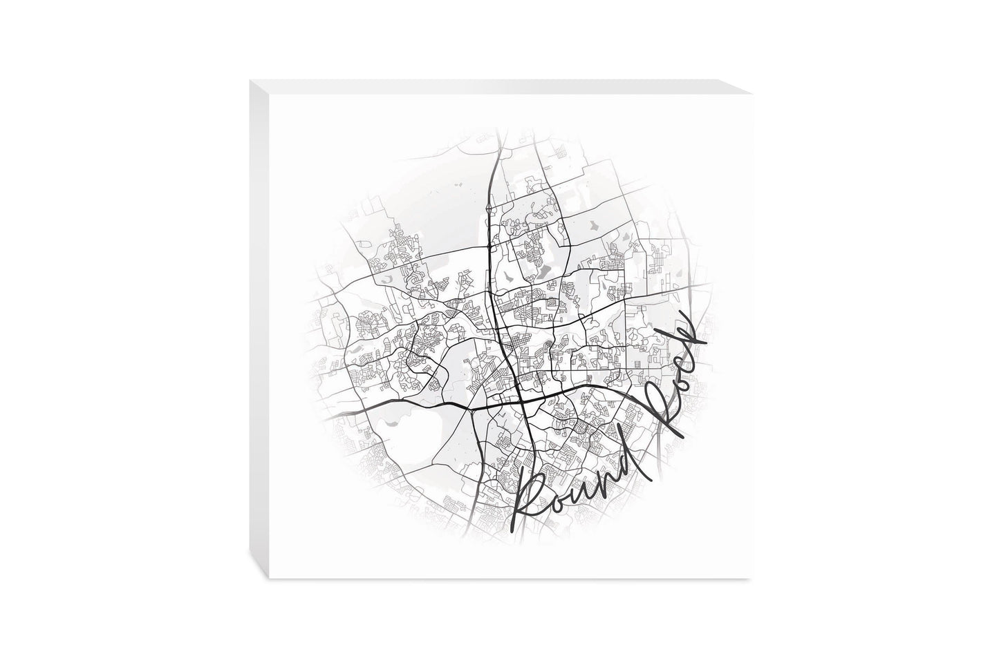 Minimalistic B&W Texas Round Rock Circle Map | Wood Block | Eaches | Min 2