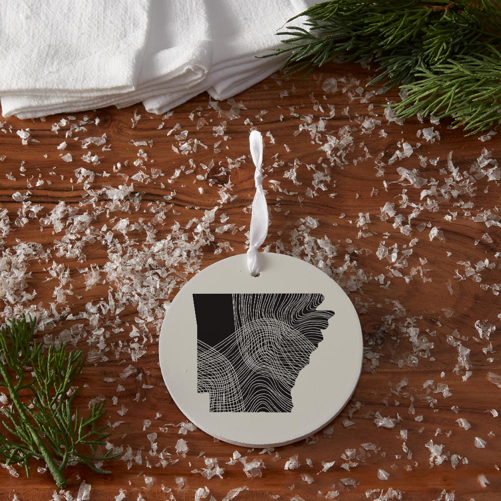 B&W Minimalist Arkansas Fluid Lines | Wood Ornament | Eaches | Min 6