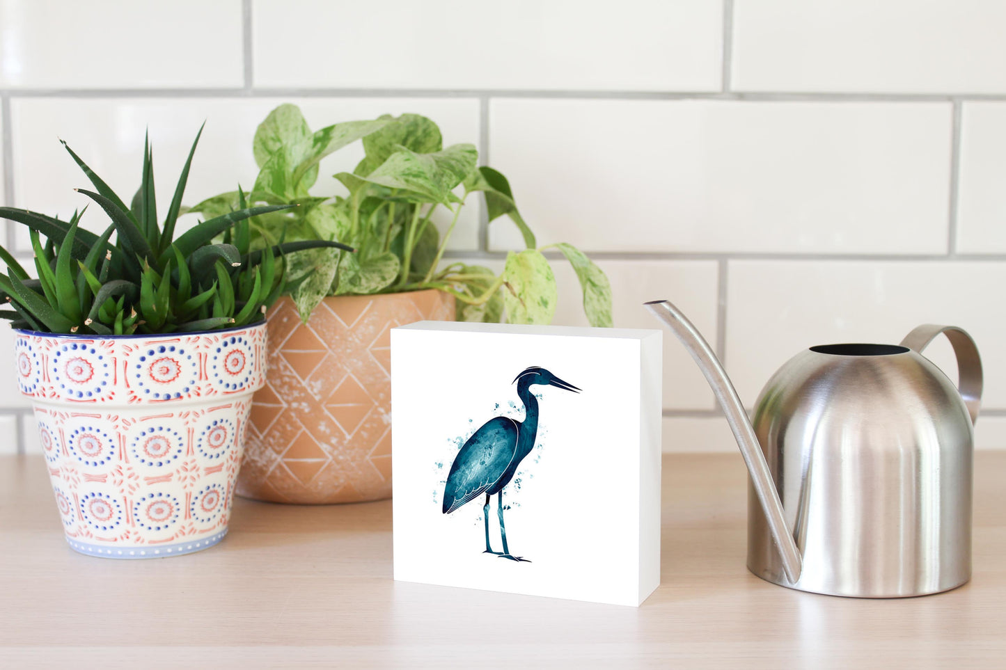 New England Water Color Heron | Wood Block | Eaches | Min 4
