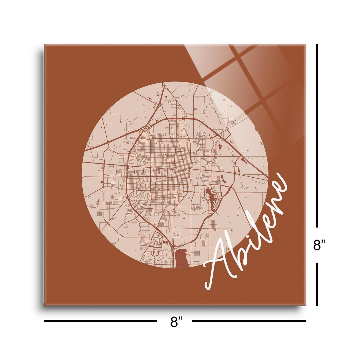 Modern Minimalist Texas Abilene Circle Map | Hi-Def Glass Art | Eaches | Min 2