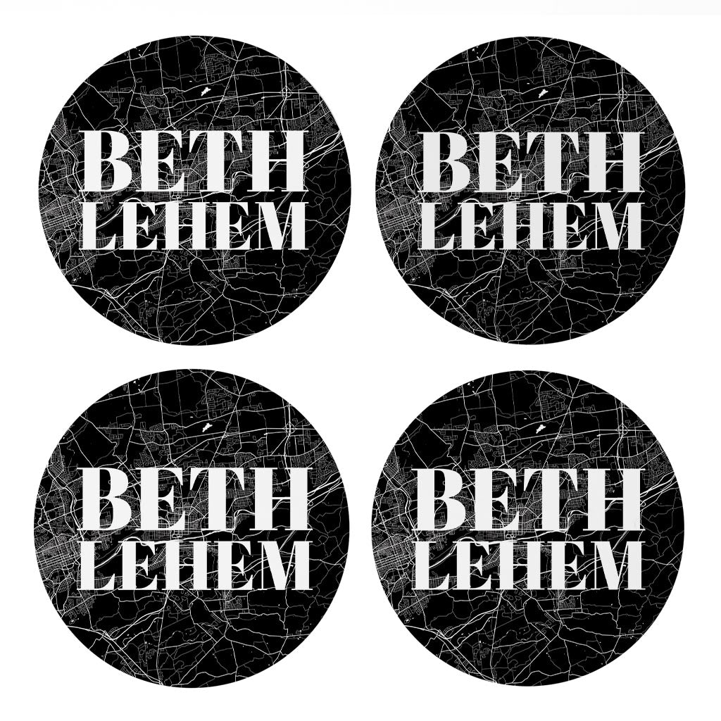 Minimalistic B&W Pennsylvania Bethlehem Map | Absorbent Coasters | Set of 4 | Min 2