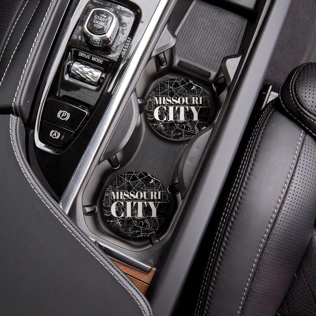 Minimalistic B&W Texas Missouri City Map | Absorbent Car Coasters | Set of 2 | Min 4
