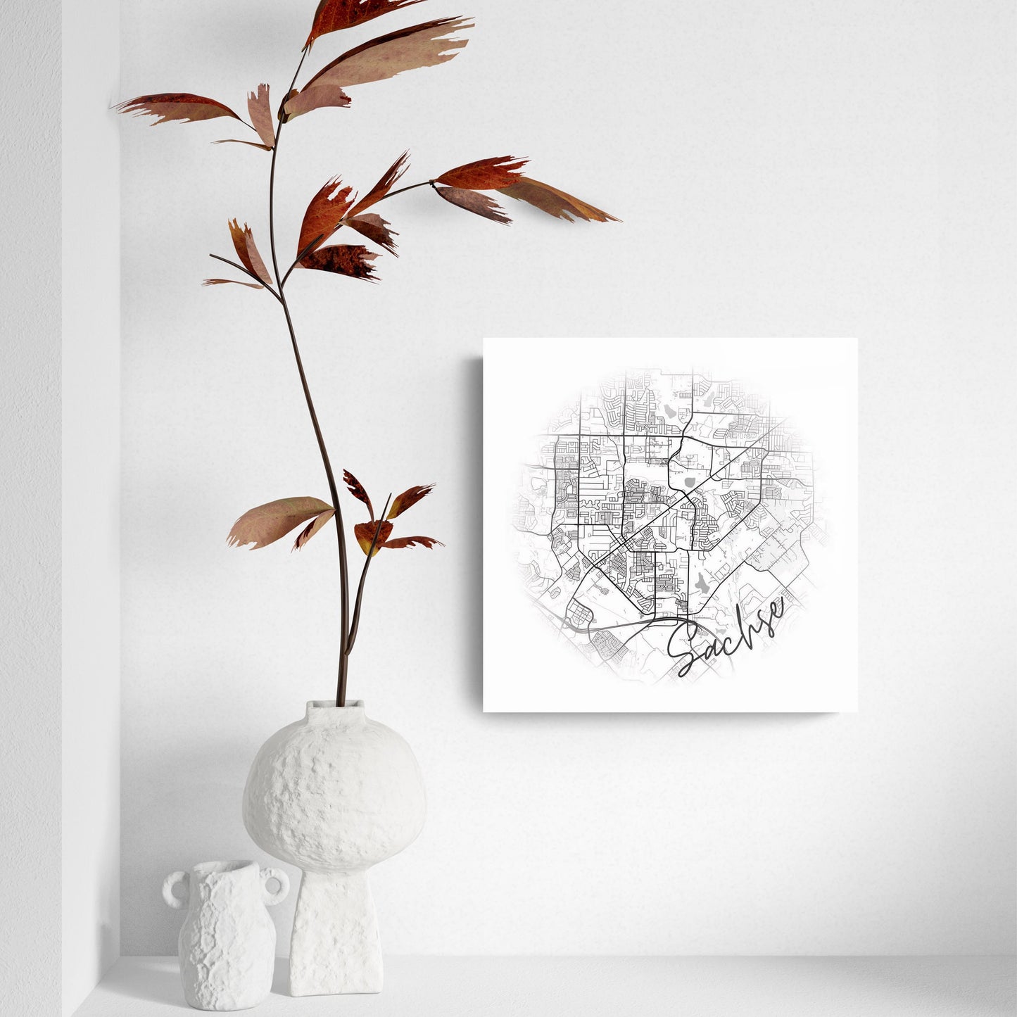 Minimalistic B&W Texas Sachse Circle Map | Hi-Def Glass Art | Eaches | Min 2