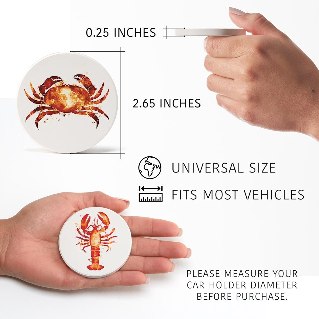 North Carolina Water Color Crab And Lobster| Absorbent Car Coasters | Set of 2 | Min 4