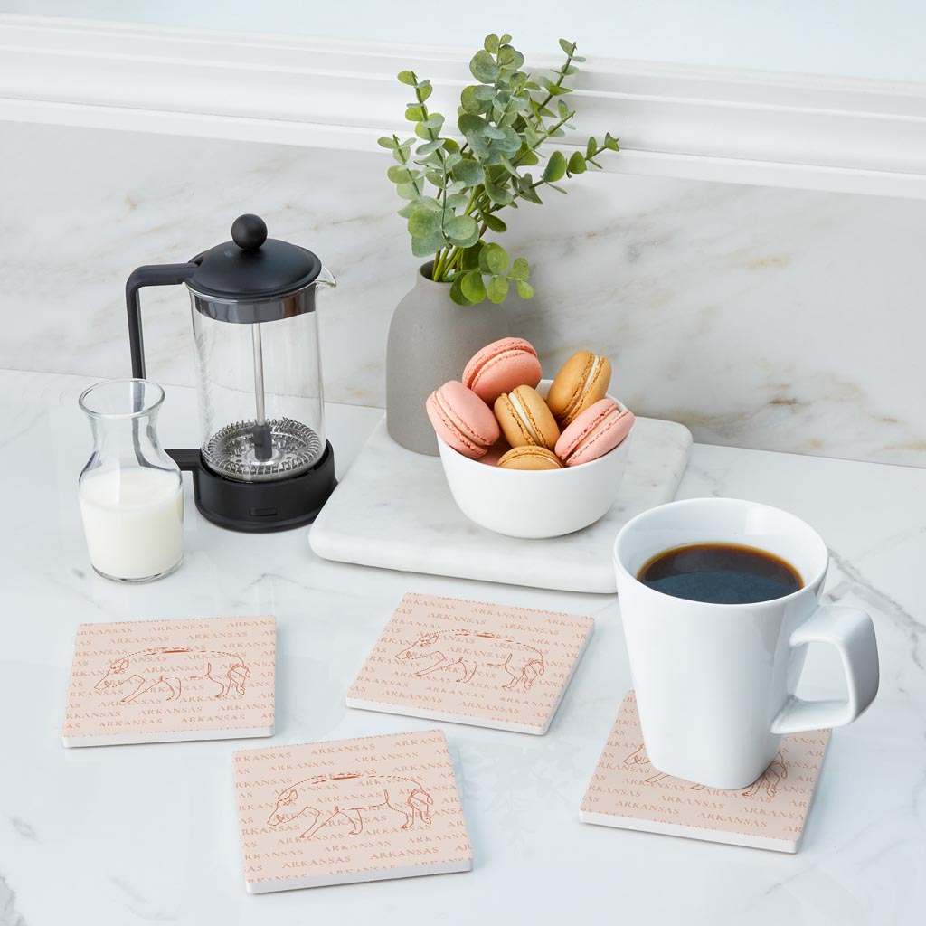 Modern Minimalist Arkansas Hog Line Drawing | Absorbent Coasters | Set of 4 | Min 2