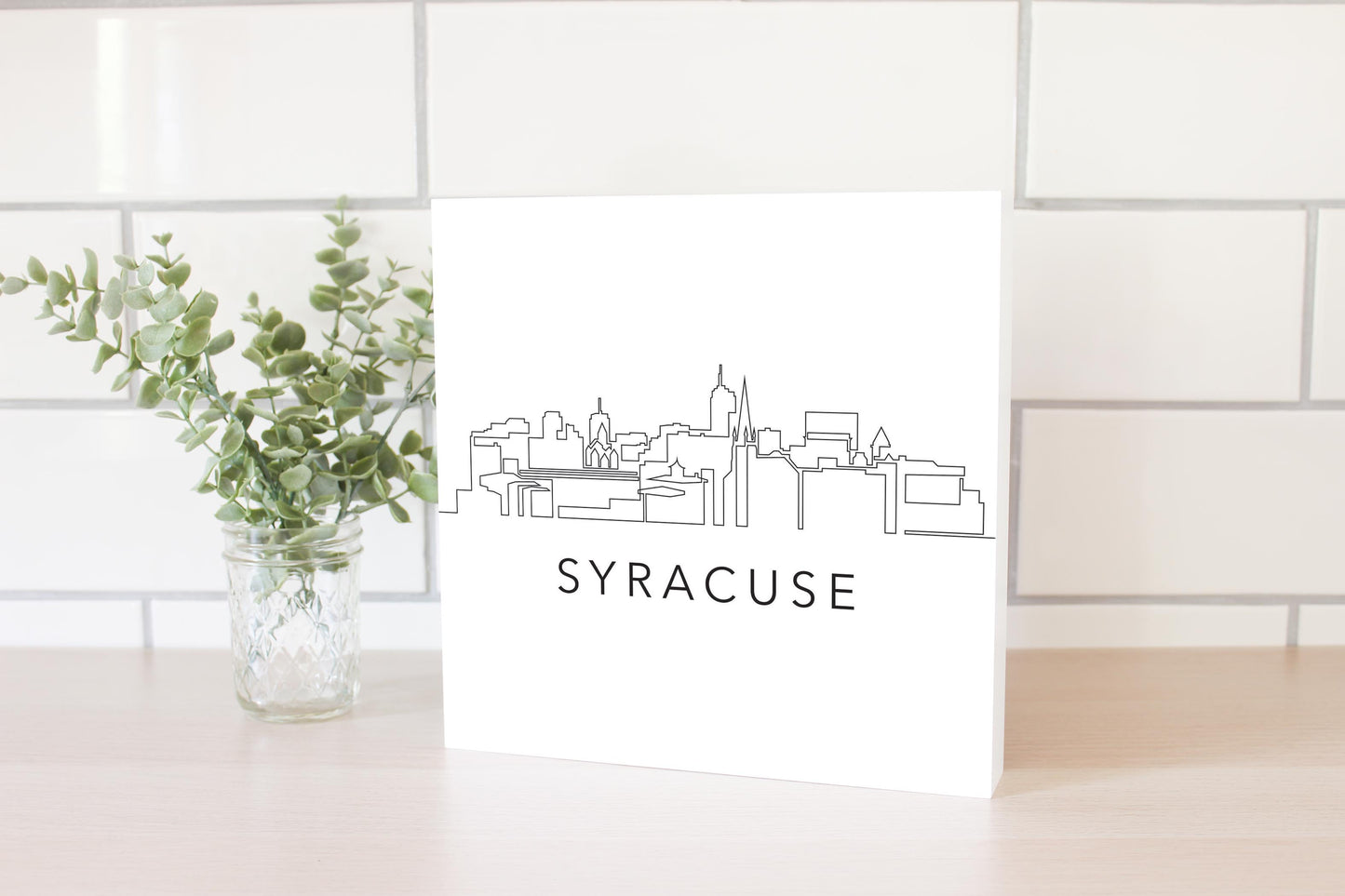 Minimalistic B&W New York Syracuse Skyline | Wood Block | Eaches | Min 2
