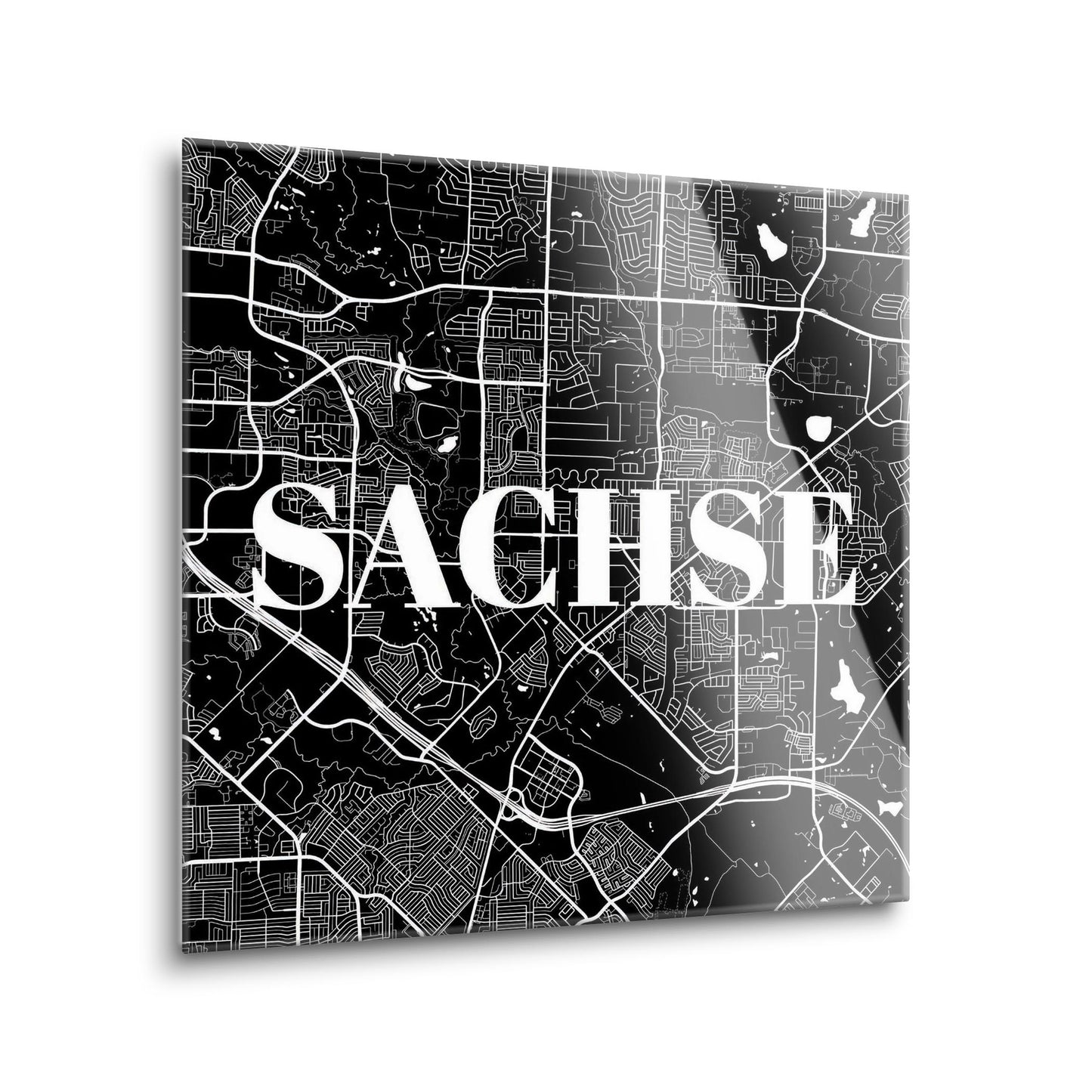 Minimalistic B&W Texas Sachse Map | Hi-Def Glass Art | Eaches | Min 1