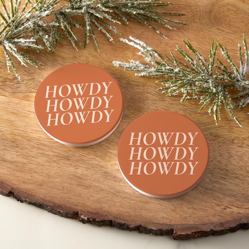 Modern Minimalist Texas Howdy | Absorbent Car Coasters | Set of 2 | Min 4