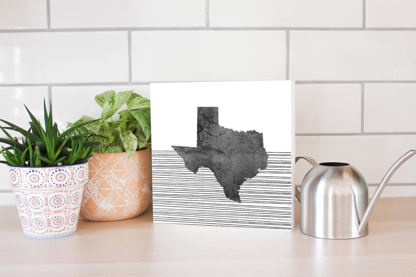 Modern Texas State Shape With Straight Lines | Wood Block | Eaches | Min 2