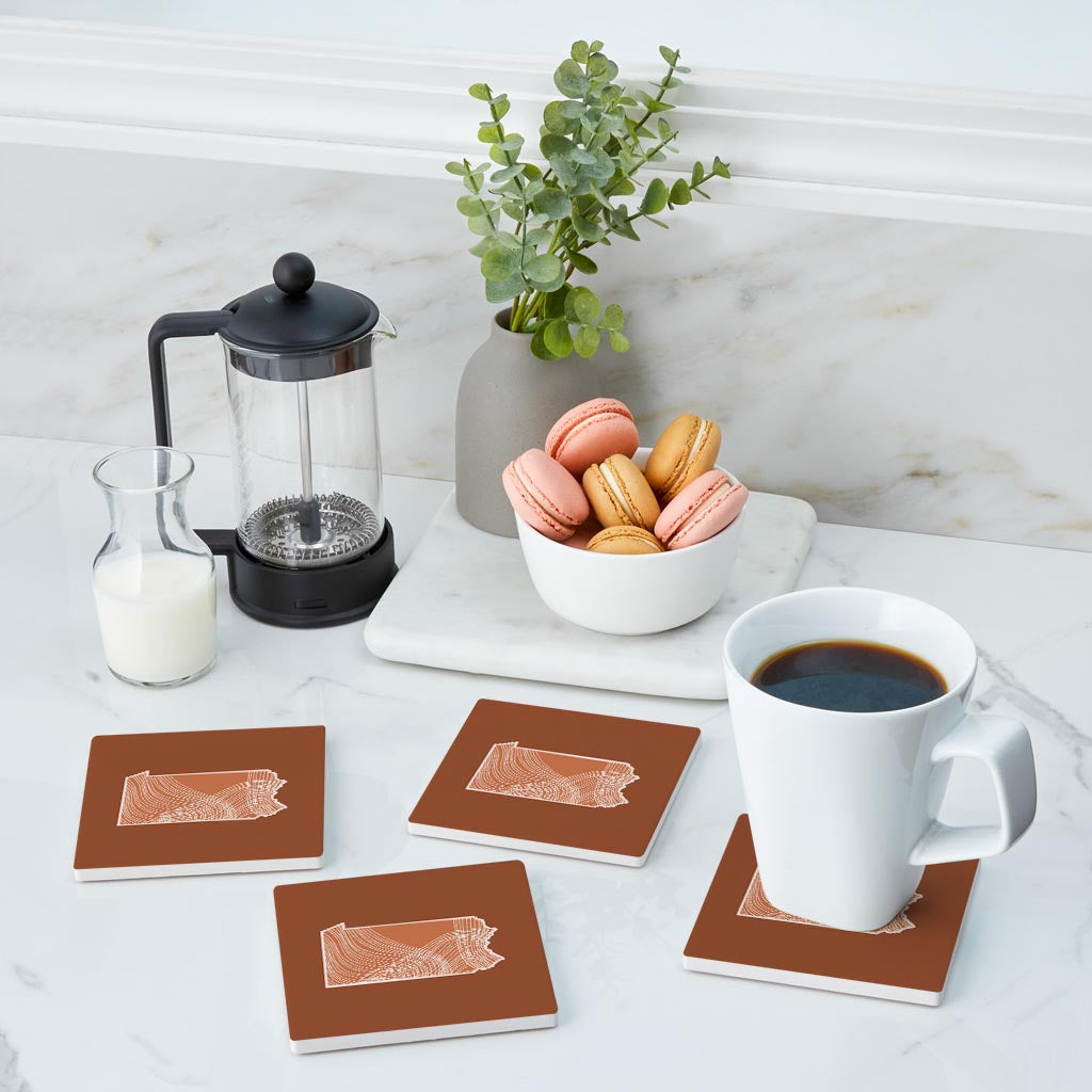 Modern Minimalist Pennsylvania State Lines Dark | Absorbent Coasters | Set of 4 | Min 2