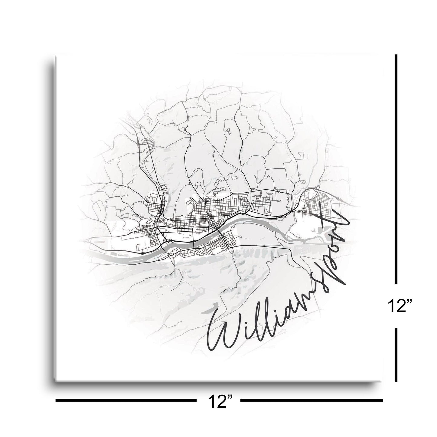 Minimalistic B&W Pennsylvania Williamsport Circle Map | Hi-Def Glass Art | Eaches | Min 1