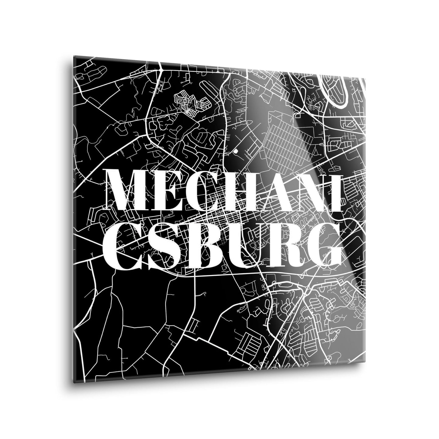 Minimalistic B&W Pennsylvania Mechanicsburg Map | Hi-Def Glass Art | Eaches | Min 1