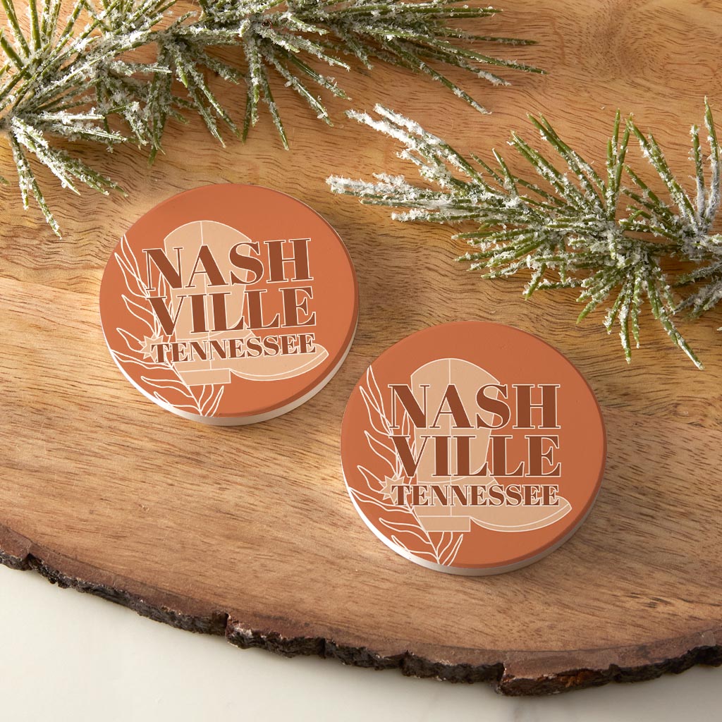 Modern Minimalist Tennessee Nashville Boot | Absorbent Car Coasters | Set of 2 | Min 4
