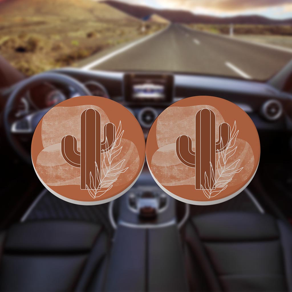 Modern Minimalist Texas Cactus | Absorbent Car Coasters | Set of 2 | Min 4