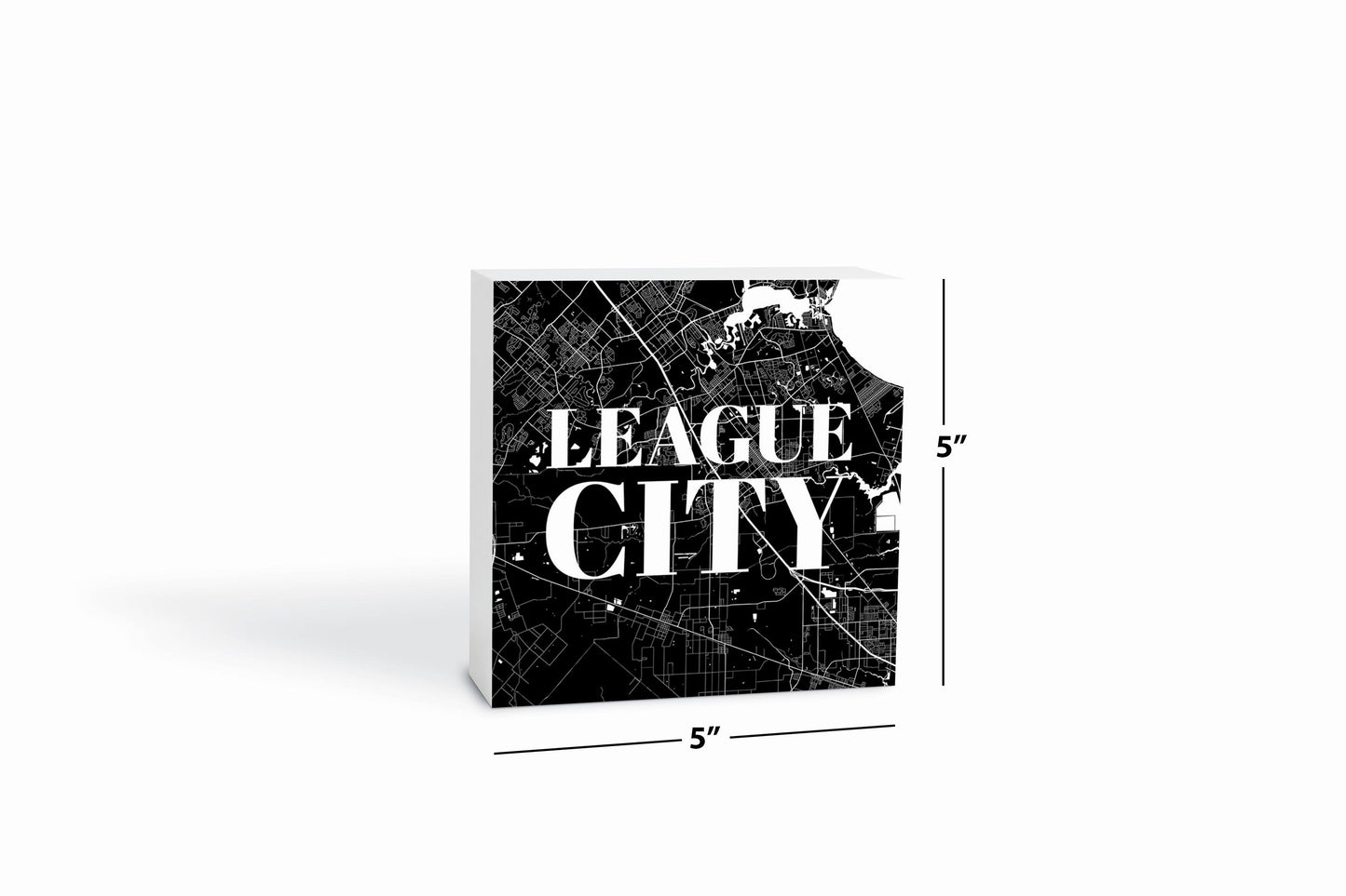 Minimalistic B&W Texas League City Map| Wood Block | Eaches | Min 4