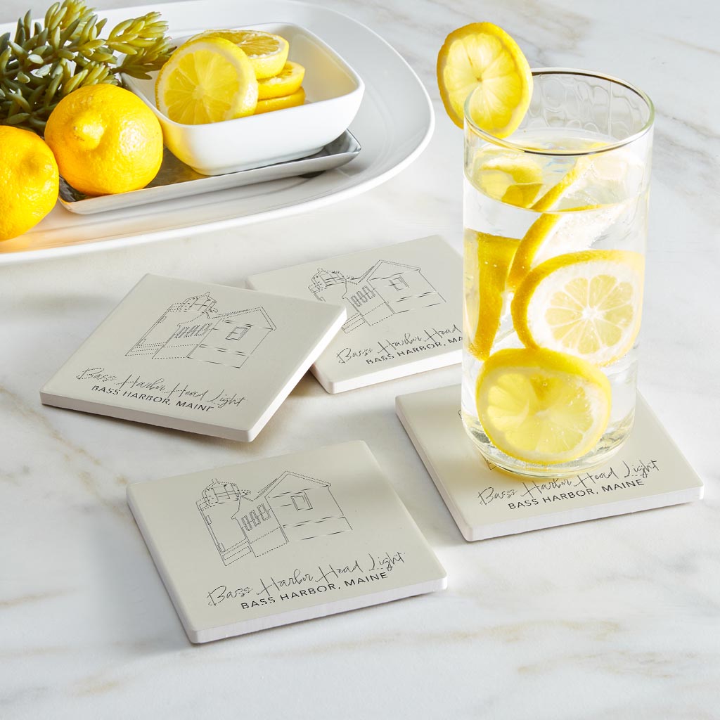 Bass Harbor Head Light Muted Coastal| Absorbent Coasters | Set of 4 | Min 2