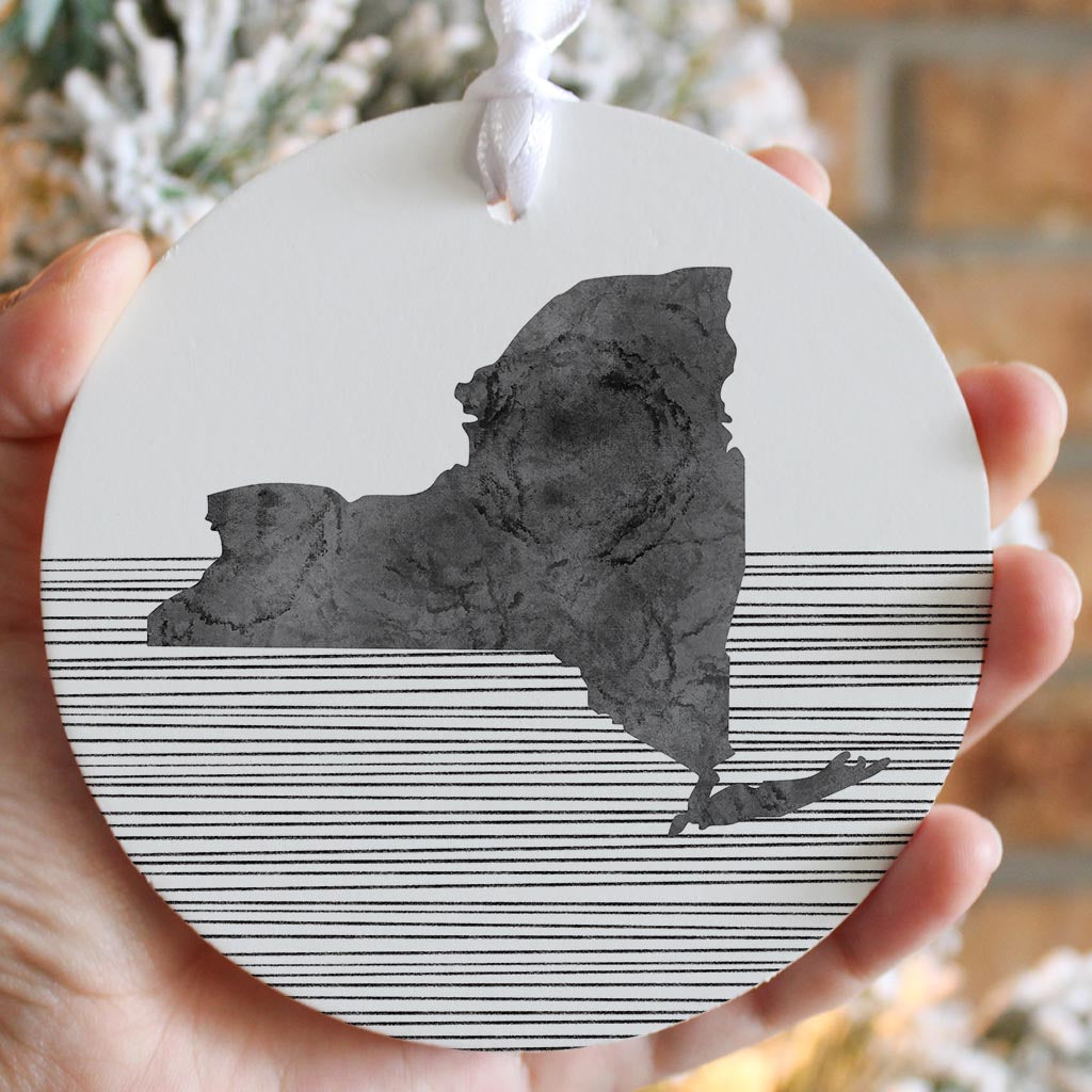 Minimalistic B&W New York Shape Straight Lines | Wood Ornament | Eaches | Min 6
