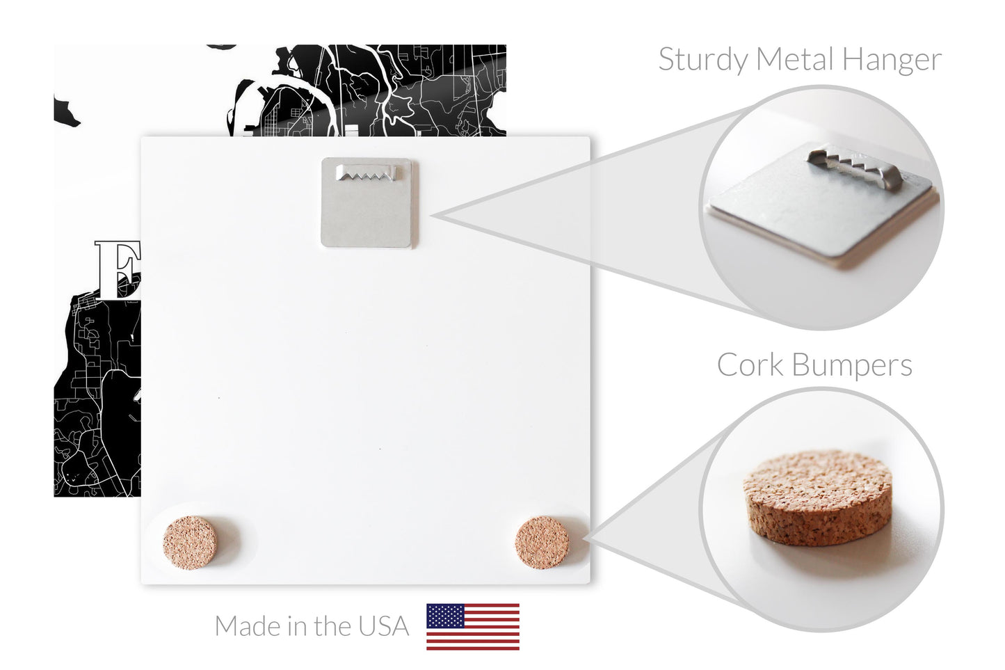 Minimalistic B&W Washington Everett Map | Hi-Def Glass Art | Eaches | Min 1