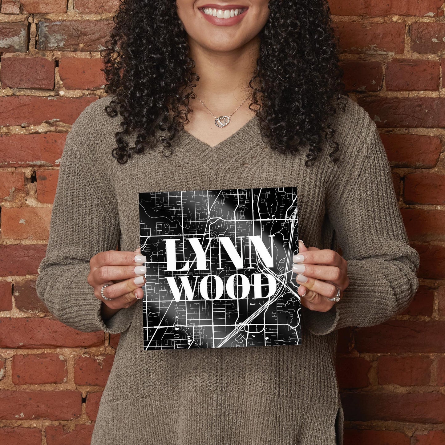 Minimalistic B&W Washington Lynnwood Map | Hi-Def Glass Art | Eaches | Min 2