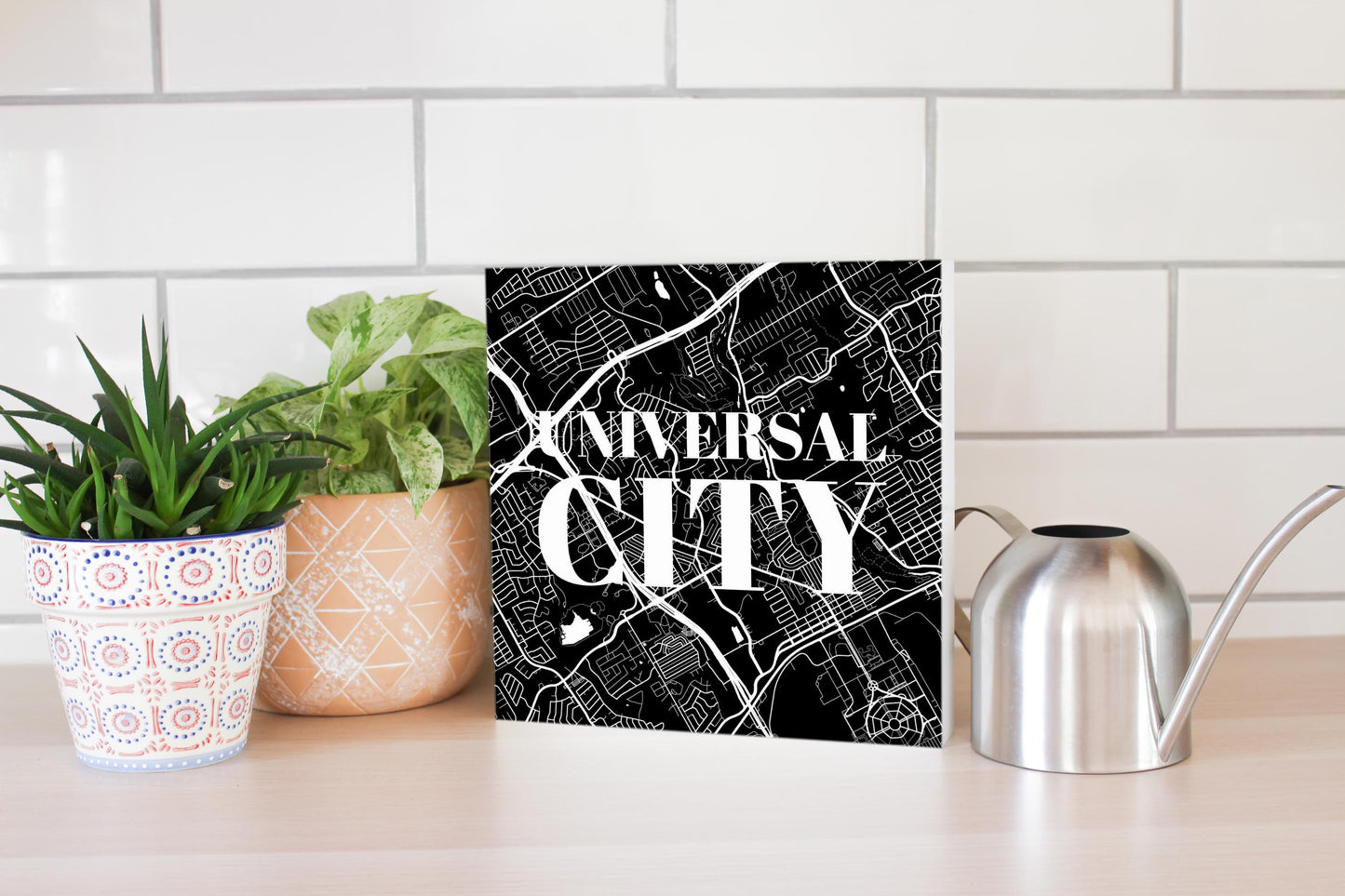 Minimalistic B&W Texas Universal City Map | Wood Block | Eaches | Min 2