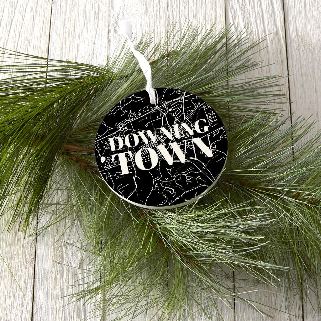 Minimalistic B&W Pennsylvania Downingtown Map | Wood Ornament | Eaches | Min 6
